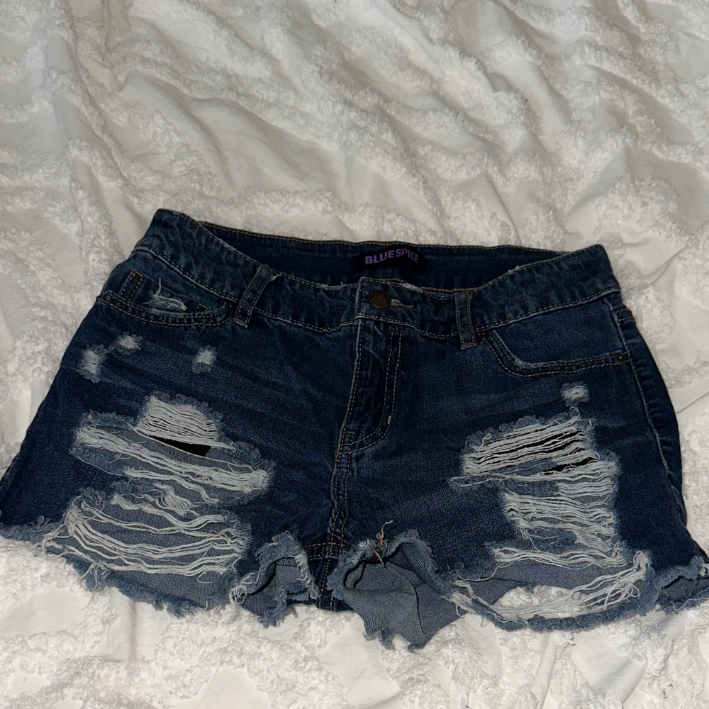 Blue Spice Women's Ripped Jean Shorts - Deep Blue